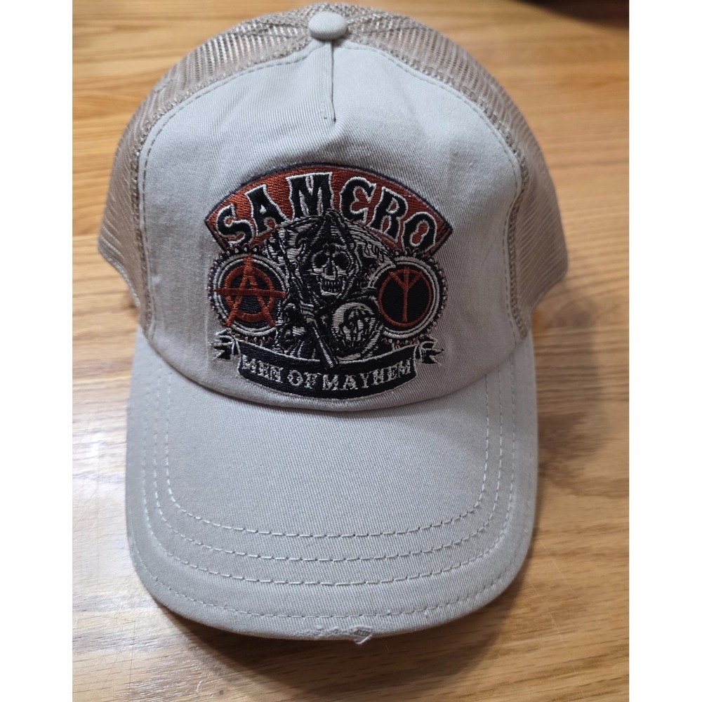 Trucker‎ Hat Mens Gray Samcro Men Of Mayhem Logo Mesh Back Adjustable Outdoor